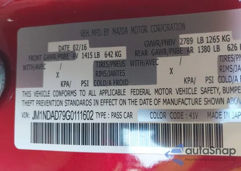 2016 Mazda Mx-5 Miata Grand Touring z USA, uszkodzony, nr VIN JM1NDAD79G0111602